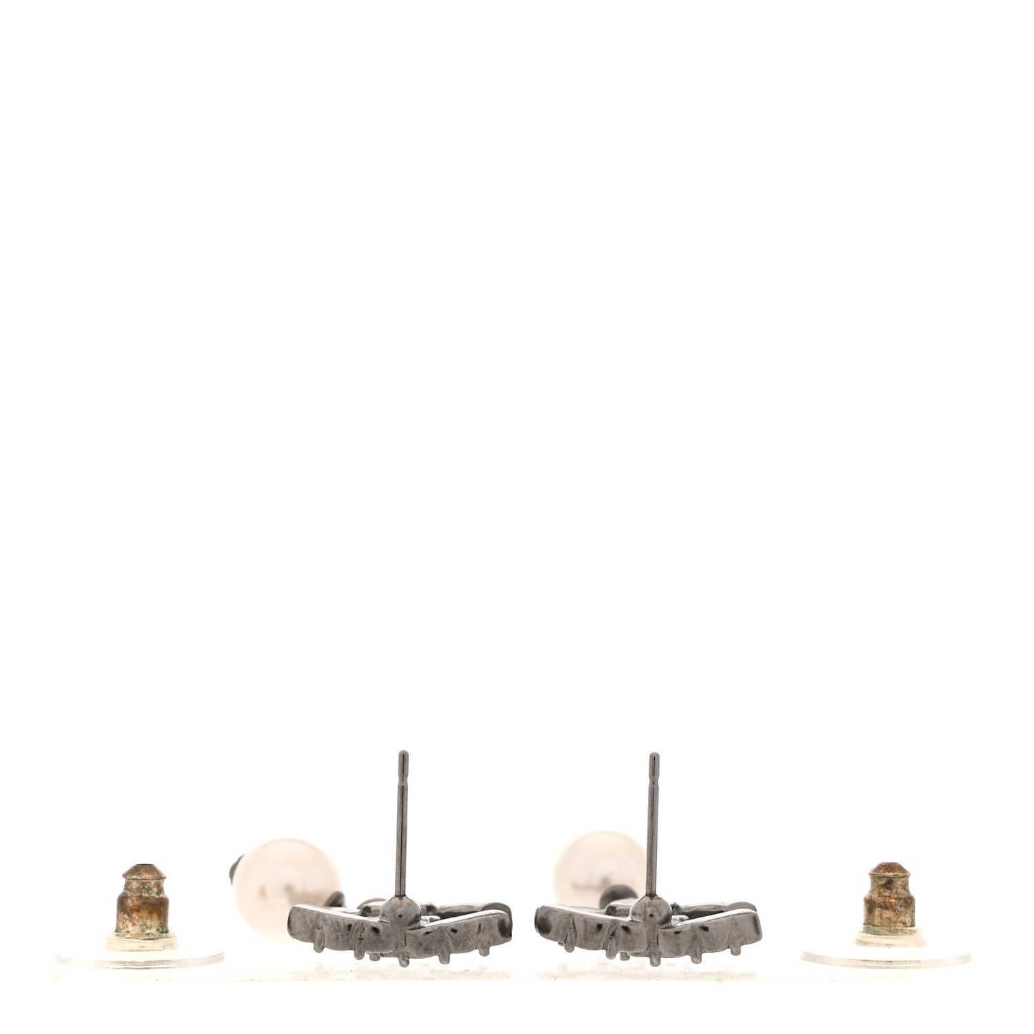 Chanel Pearl Crystal CC Drop Earrings Silver Pearly White 3 of 5
