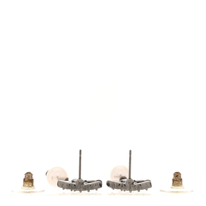 Chanel Pearl Crystal CC Drop Earrings Silver Pearly White 3 of 5