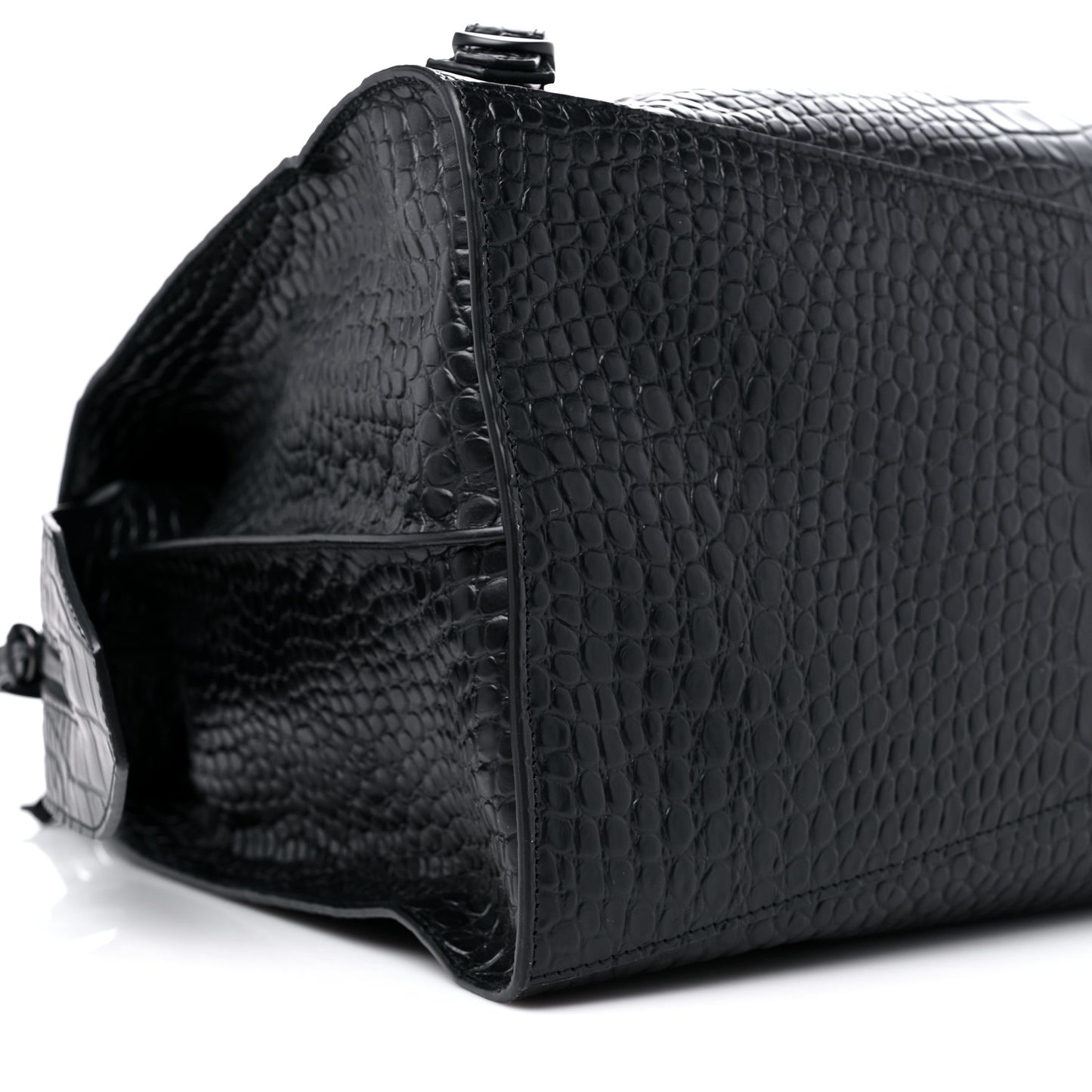 Semi Matte Calfskin Crocodile Embossed Neo Classic Black Hardware Large City Black