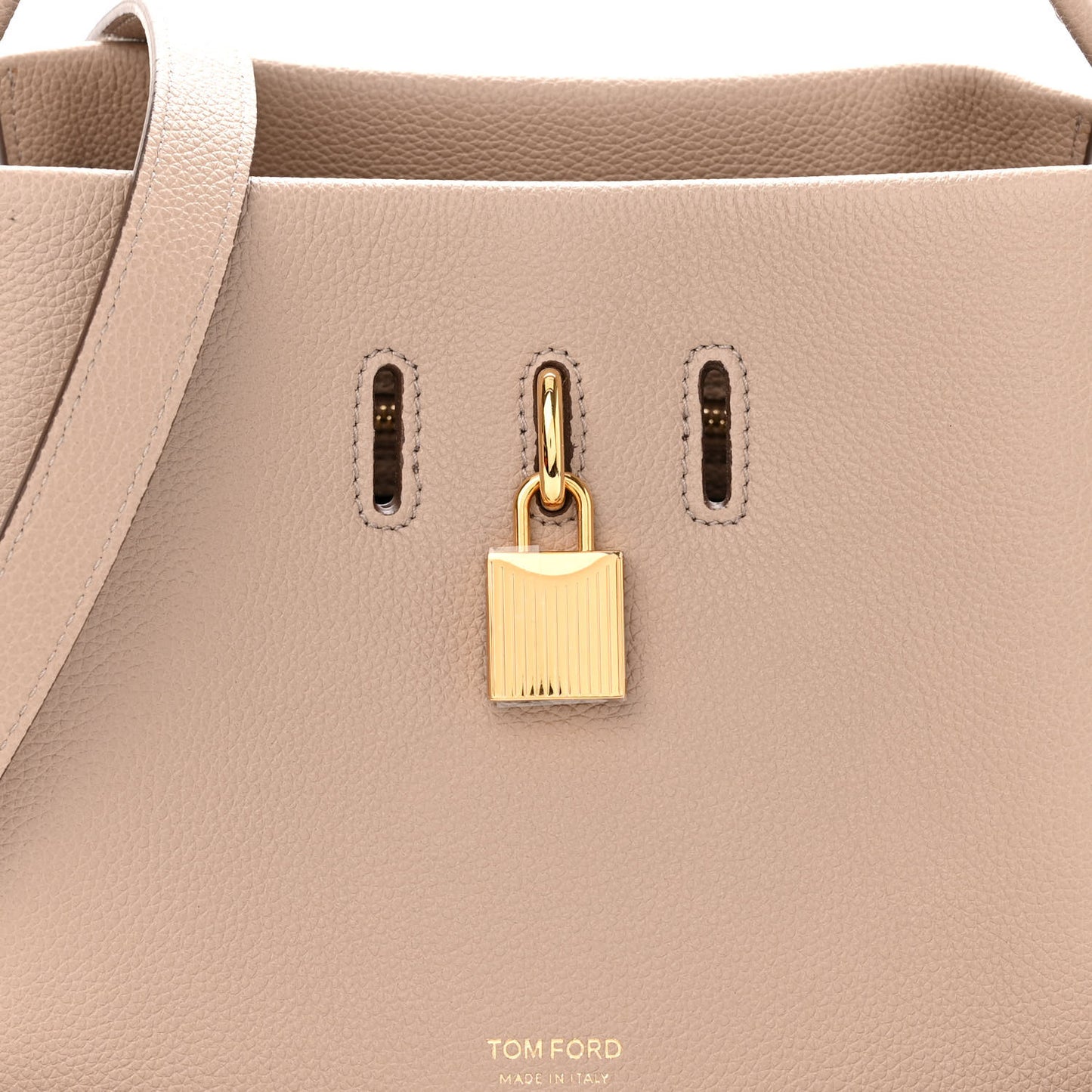 Grained Calfskin Small Padlock Top Handle Beige