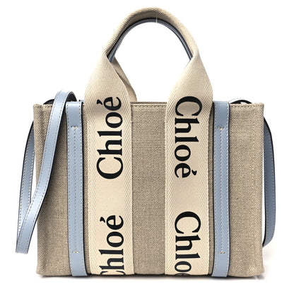 Chloe Cotton Calfskin Small Woody Ribbon Tote With Strap Light Blue 1 of 11