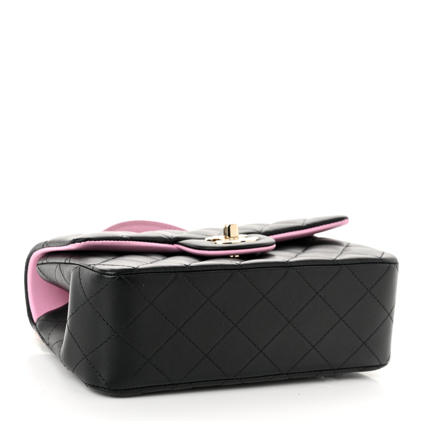 Lambskin Quilted Bi-Color Mini Top Handle Rectangular Flap Black Lilac