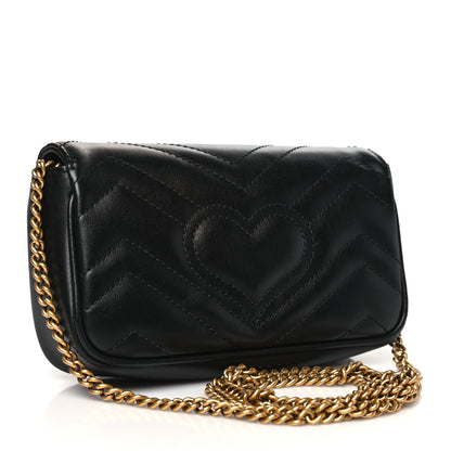 Gucci Calfskin Matelasse Super Mini GG Marmont Shoulder Bag Black 3 of 11