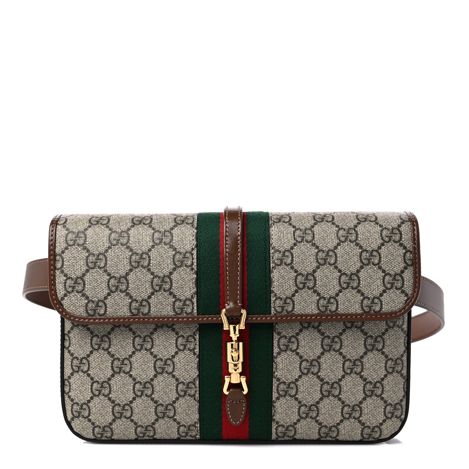 Gucci GG Supreme Monogram Azalea Calfskin Web Jackie 1961 Belt Bag 100 40 Beige Ebony Brown Sugar 1 of 10
