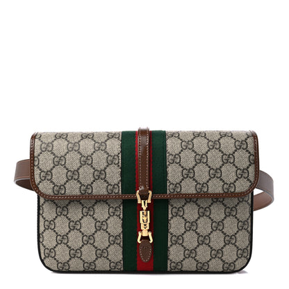 Gucci GG Supreme Monogram Azalea Calfskin Web Jackie 1961 Belt Bag 100 40 Beige Ebony Brown Sugar 1 of 10