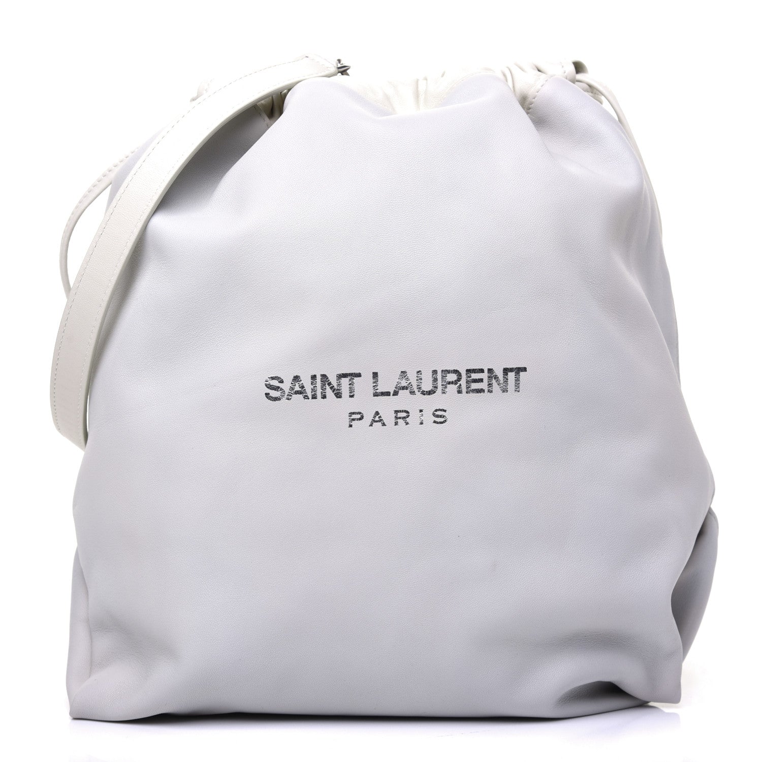 Saint Laurent Lambskin Teddy Drawstring Bag White 3 of 11