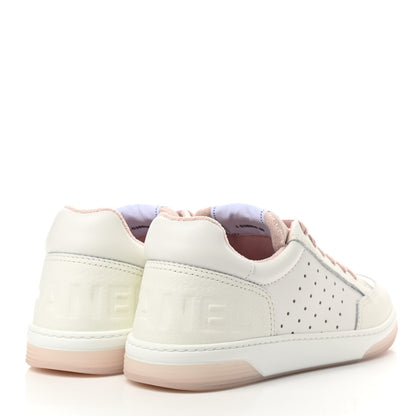 Chanel Grained Calfskin Fabric Womens Logo Sneakers 40 White Light Pink 4 of 8
