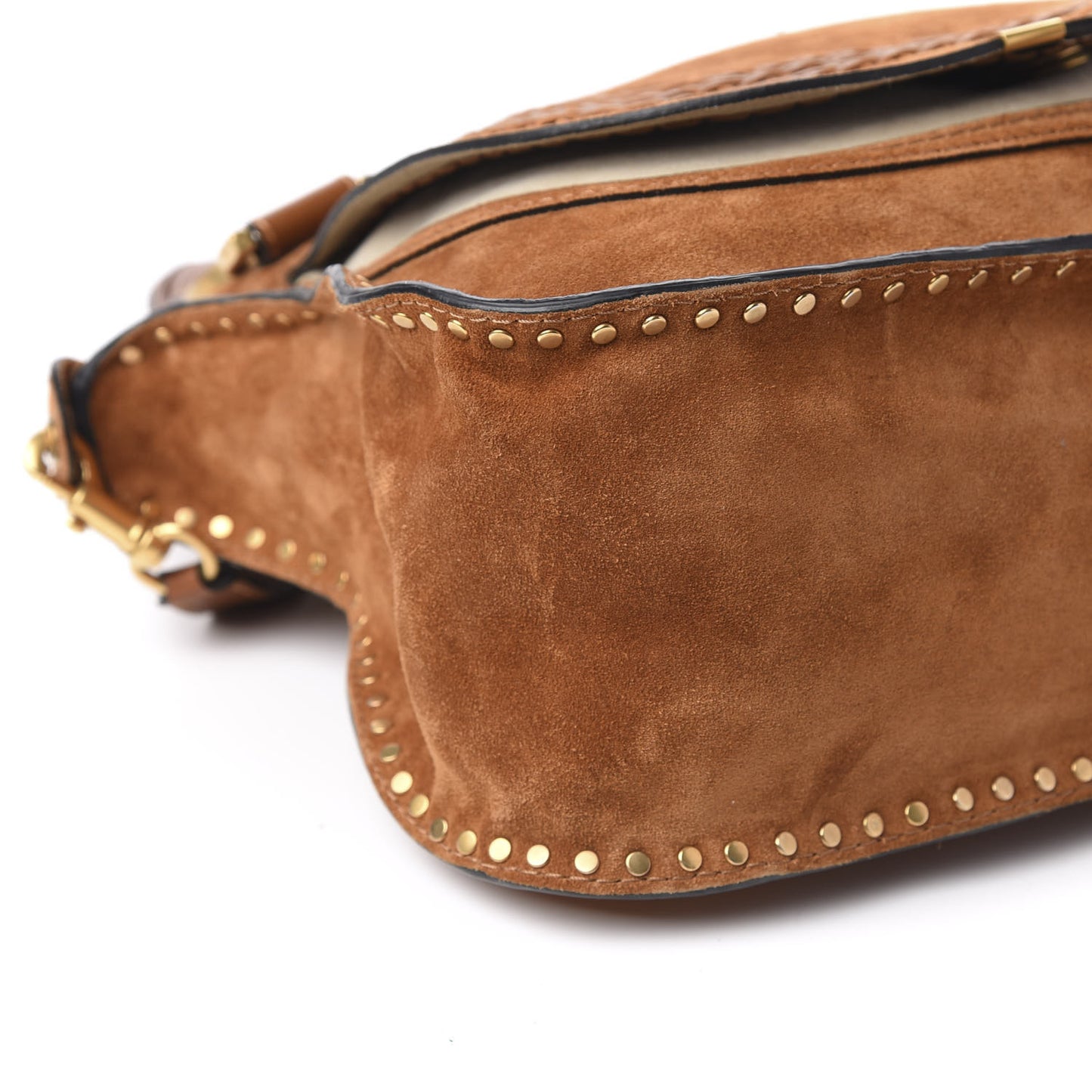 Suede Calfskin Braided Medium Marcie Satchel Caramel