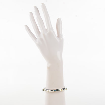 David Yurman Sterling Silver 18K Yellow Gold Blue Topaz Diamond 7mm Renaissance Bangle Bracelet 2 of 6