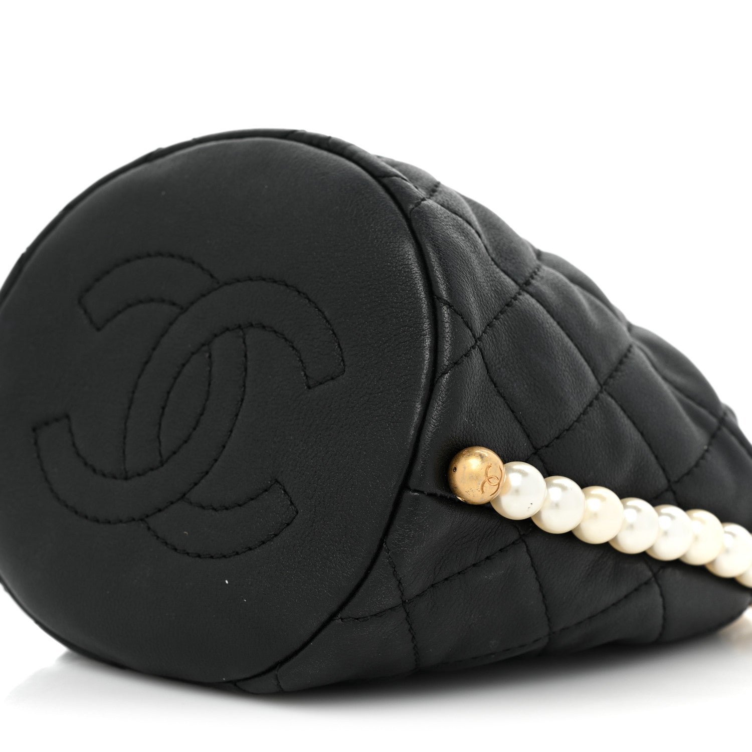 Chanel Calfskin Quilted Pearl Mini About Pearls Drawstring Bucket Bag Black 9 of 9
