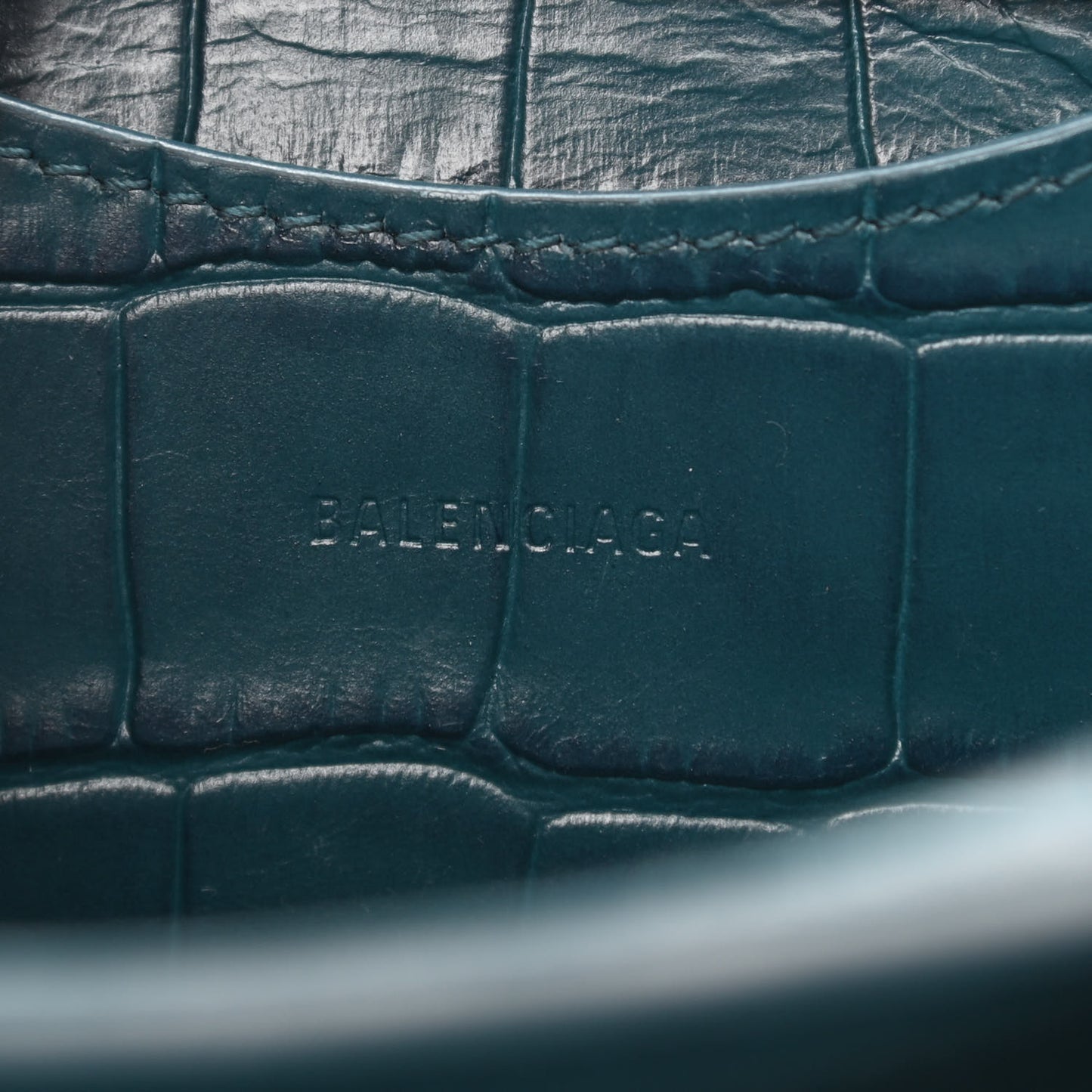 Calfskin Crocodile Embossed Neo Classic Silver Hardware Mini City Dark Petrol Blue