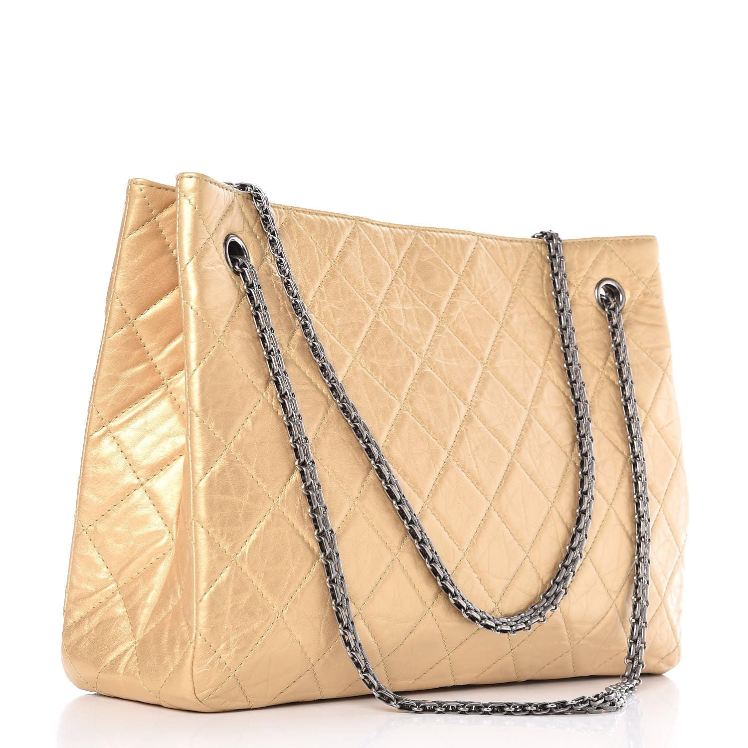 Chanel Metallic Aged Calfskin Quilted Reissue 2.55 Tote Light Gold 4 of 11