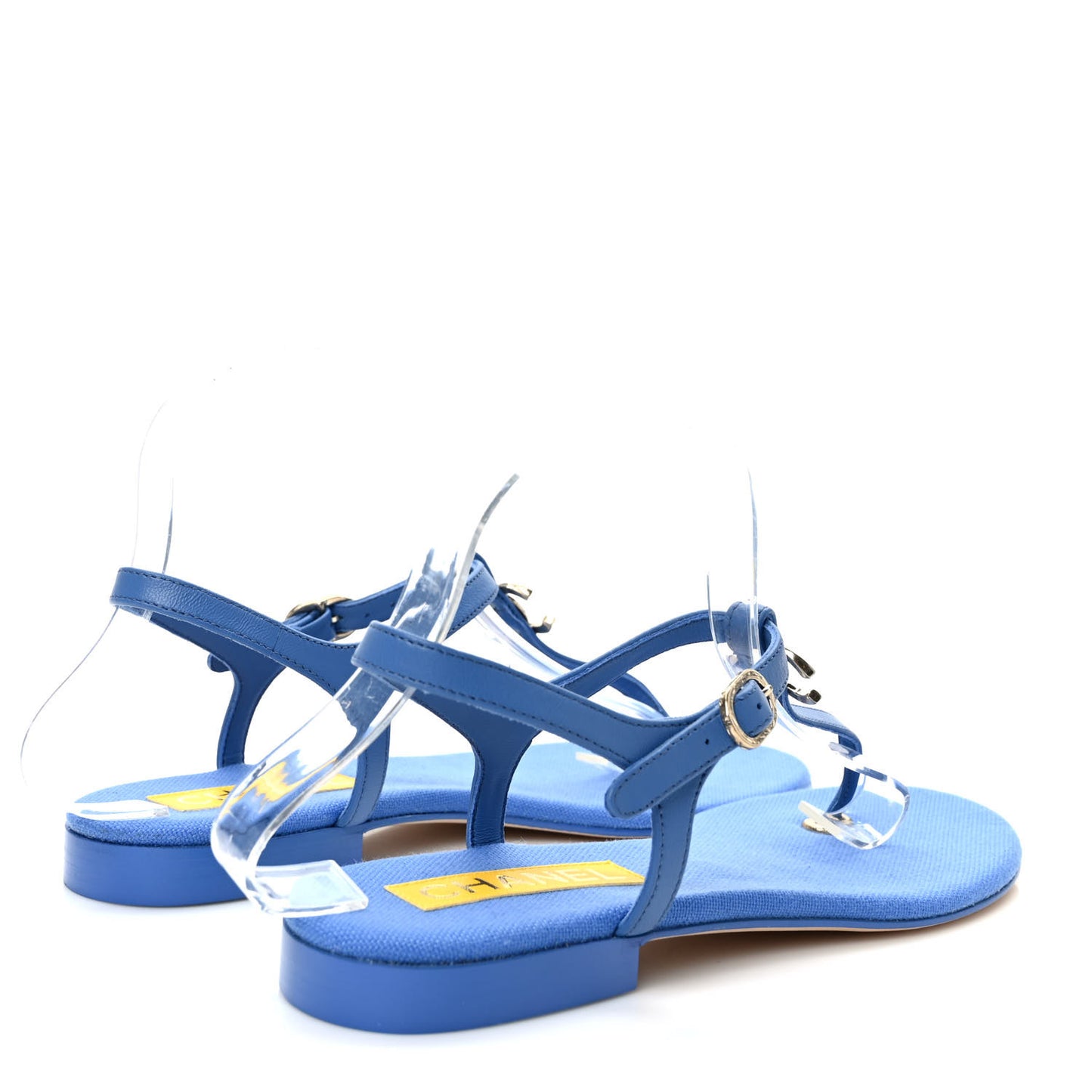 Lambskin CC Logo Thong Sandals 39 Blue