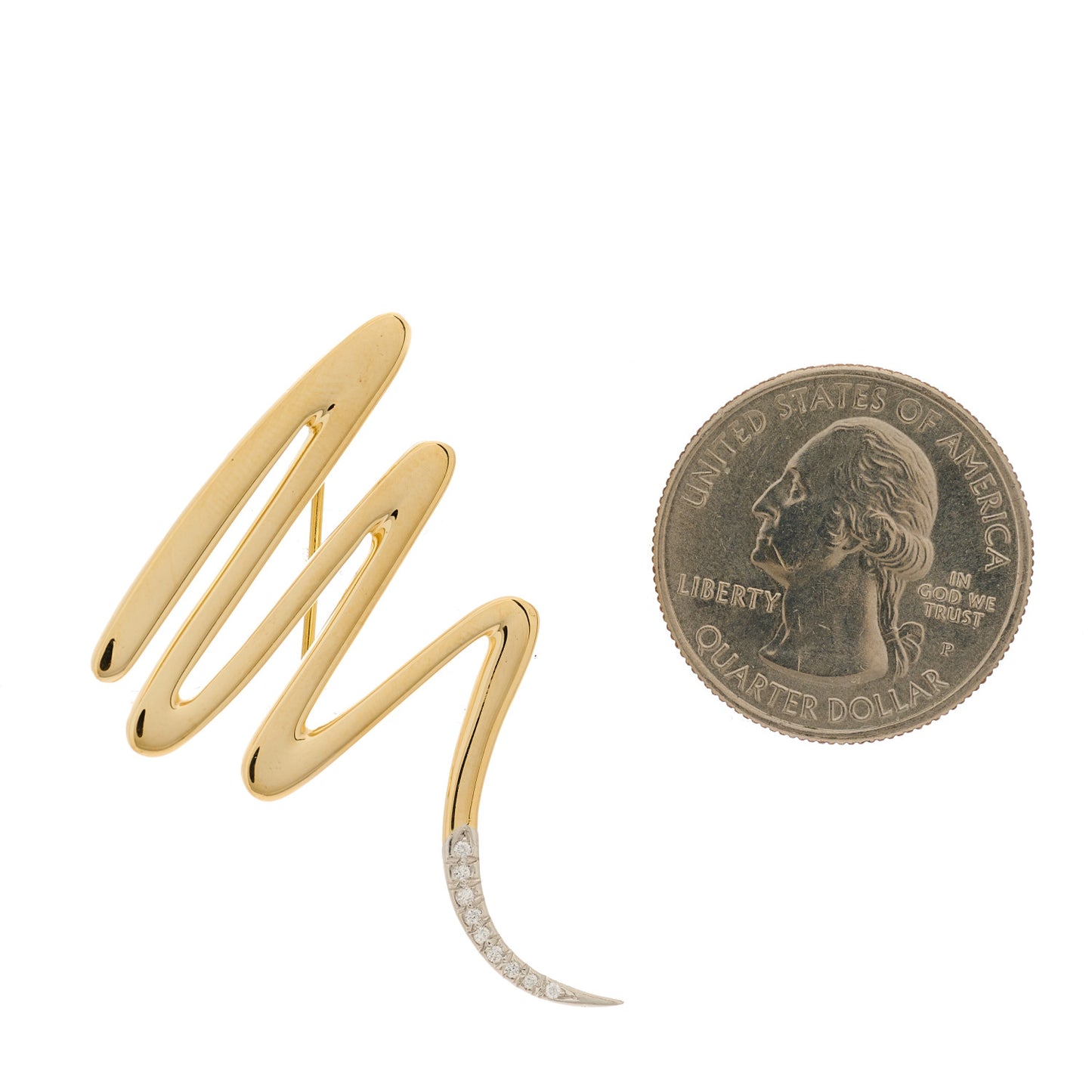 18K Yellow Gold Platinum Diamond Paloma Picasso Zig Zag Brooch