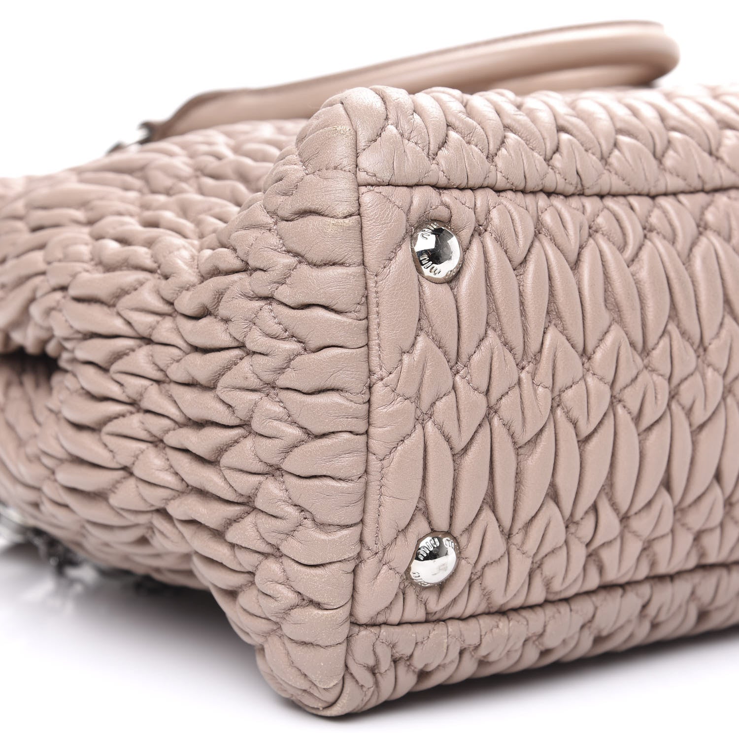 Miu Miu Nappa Matelasse Swarovski Crystal Tote Cammeo 7 of 8