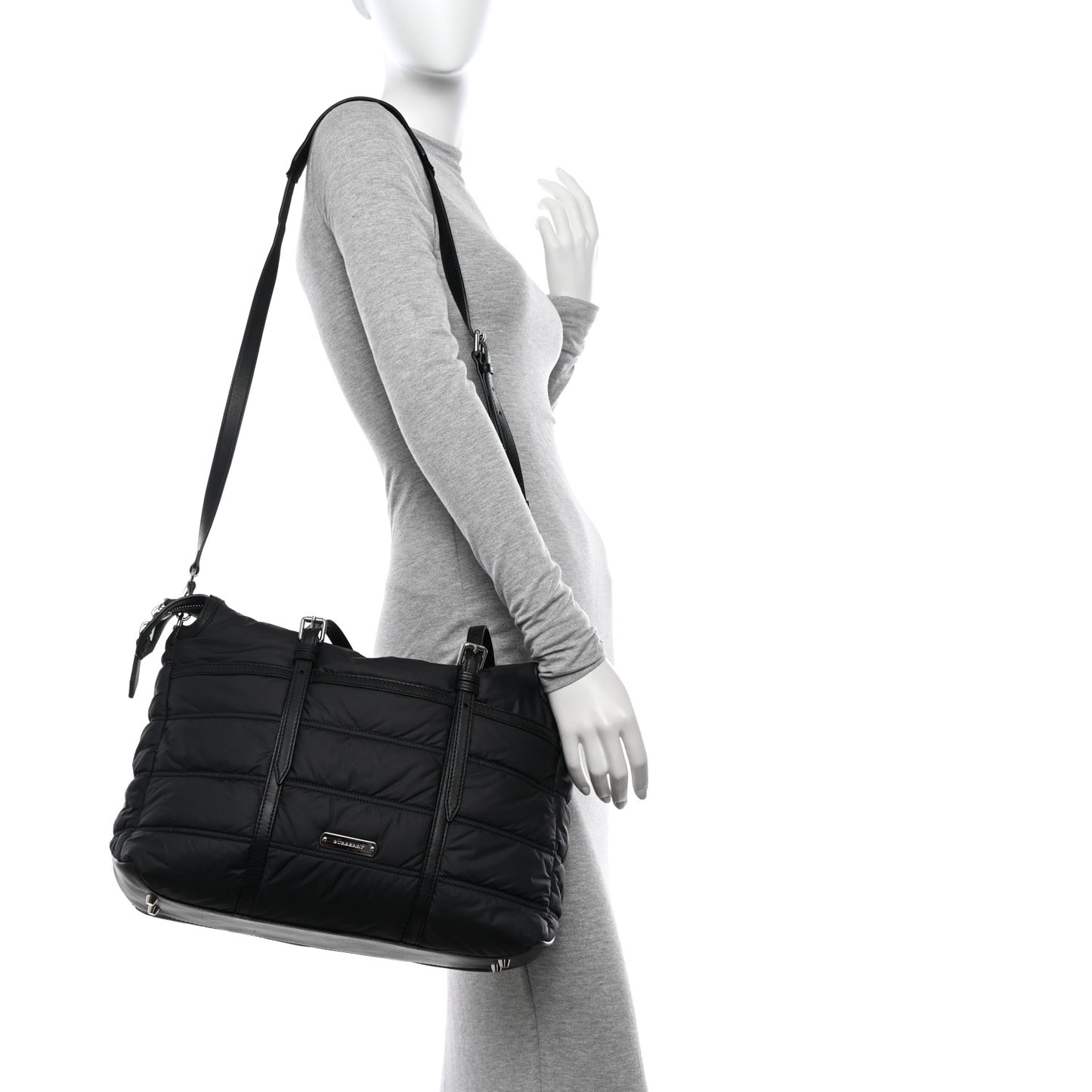 Nylon House Check Quilted Abbey Diaper Bag Black