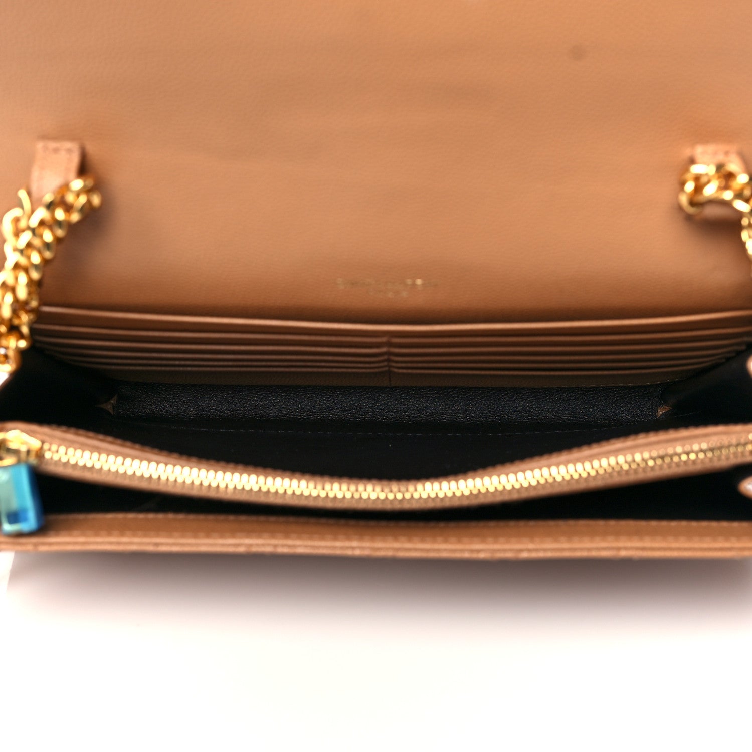 Saint Laurent Grain De Poudre Mixed Matelasse Triquilt Monogram Chain Wallet Dune 4 of 8