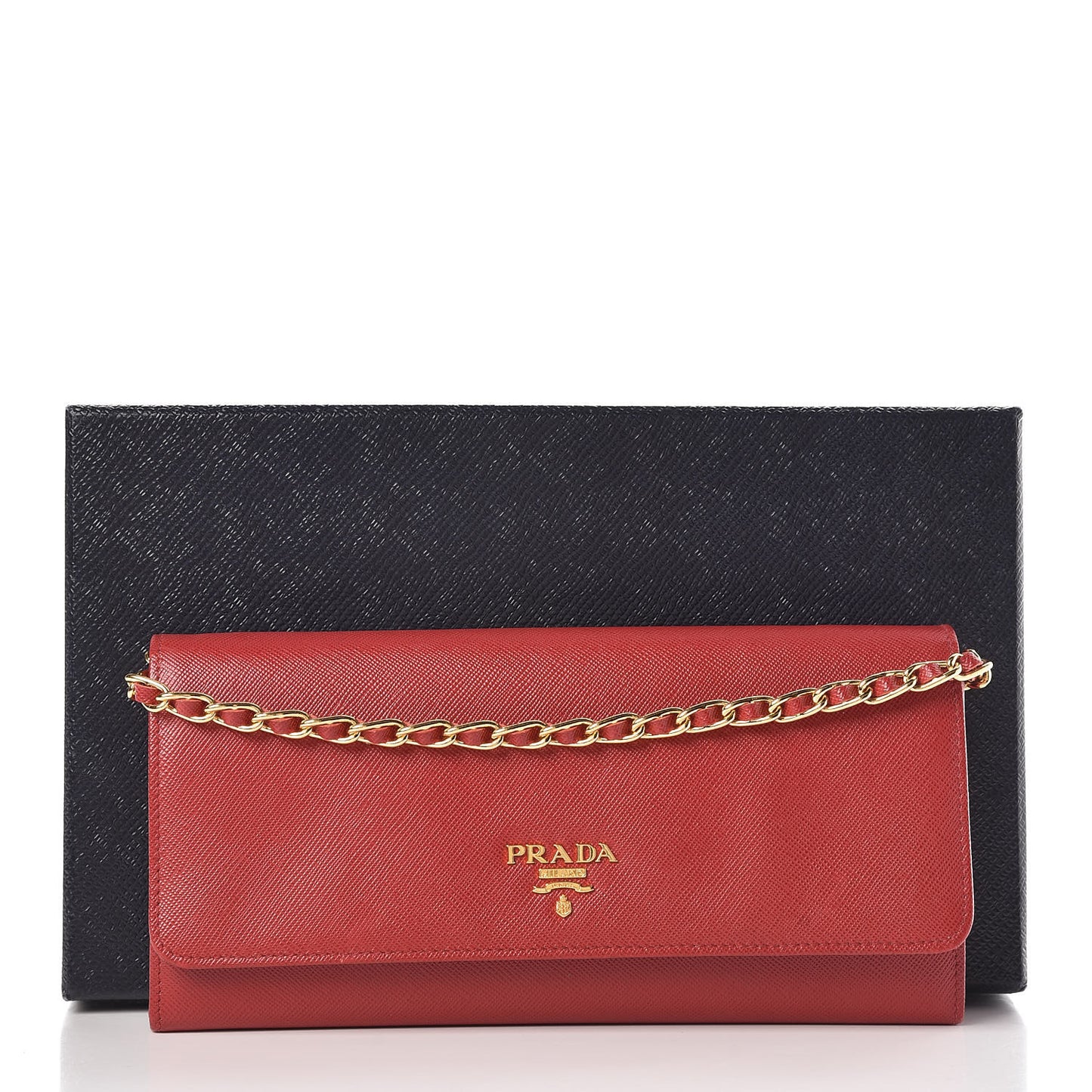 Saffiano Metal Oro Chain Wallet Fuoco
