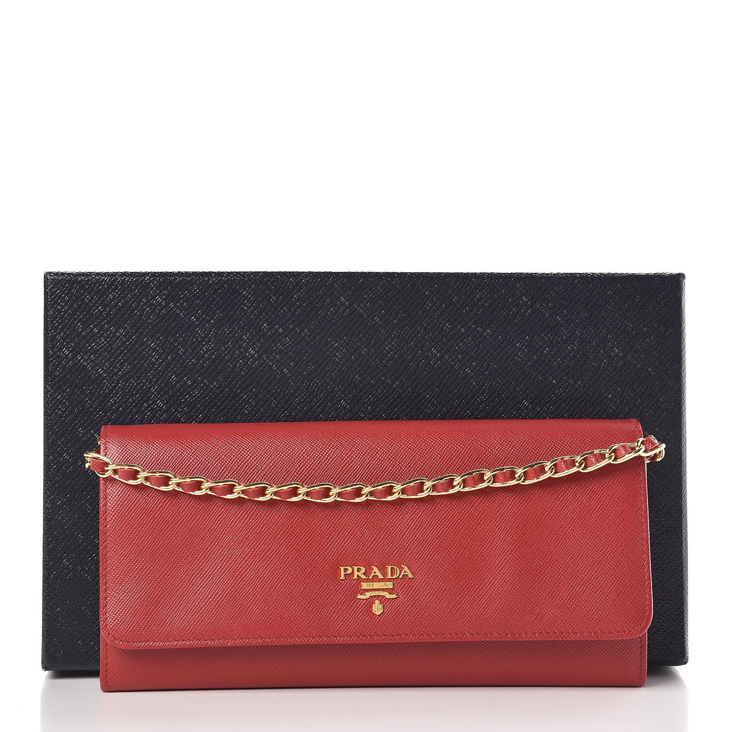 Prada Saffiano Metal Oro Chain Wallet Fuoco 14 of 14