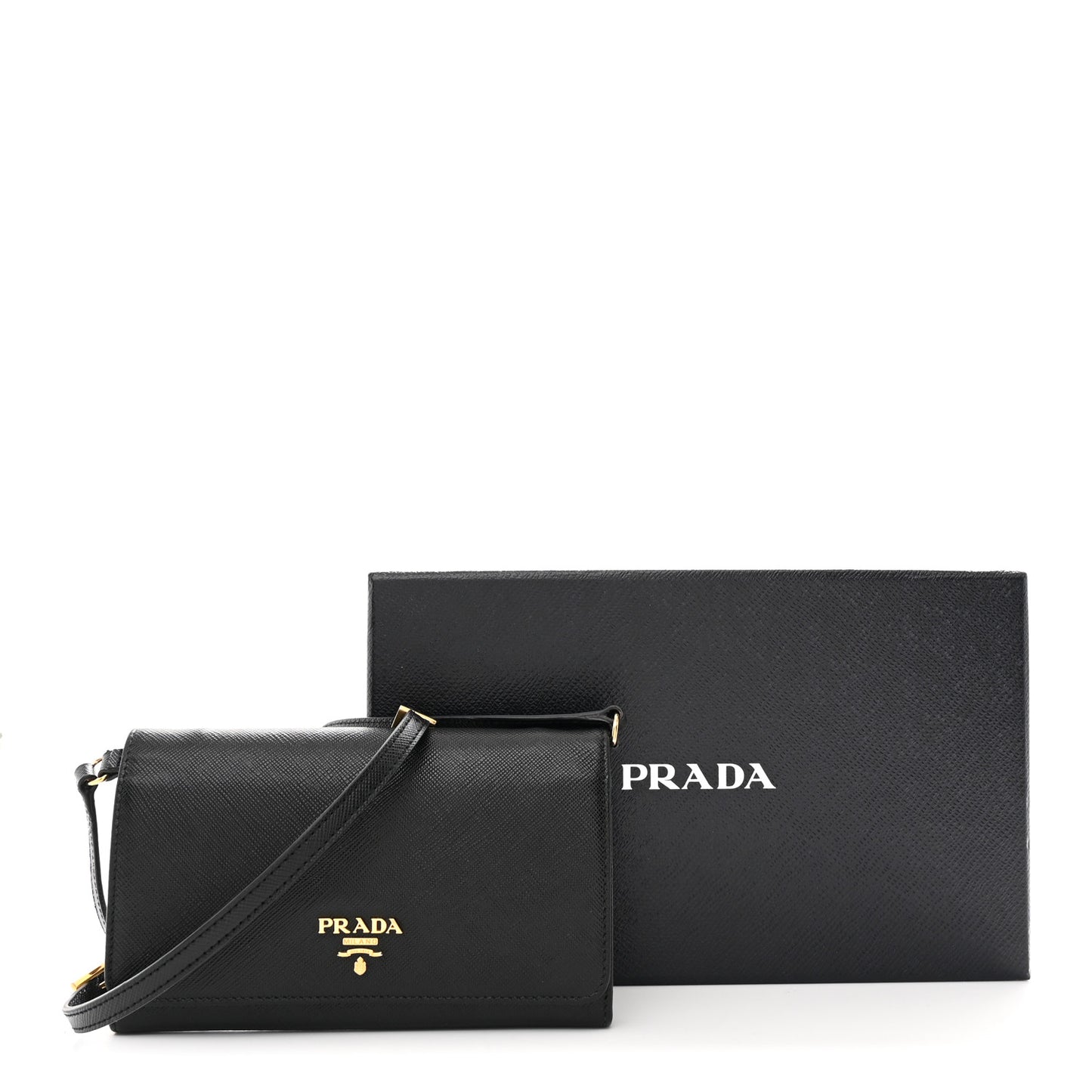 Saffiano Metal Flap Wallet With Strap Black