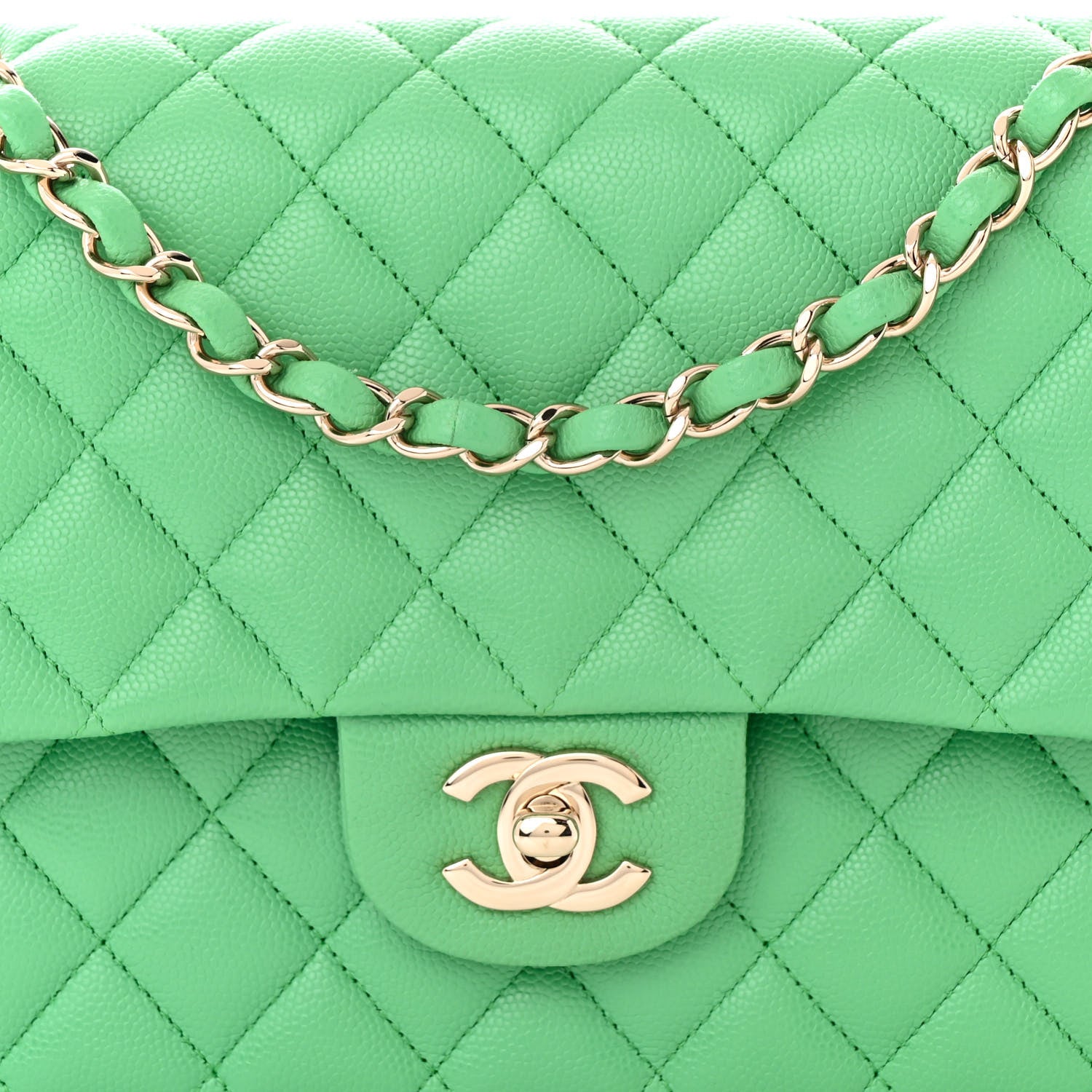 Chanel Caviar Quilted Medium Double Flap Green 8 of 10