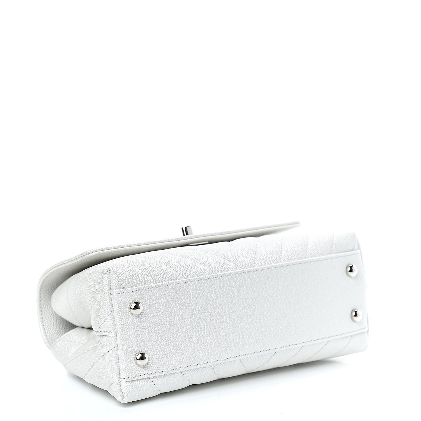 Iridescent Caviar Chevron Quilted Mini Coco Handle Flap White