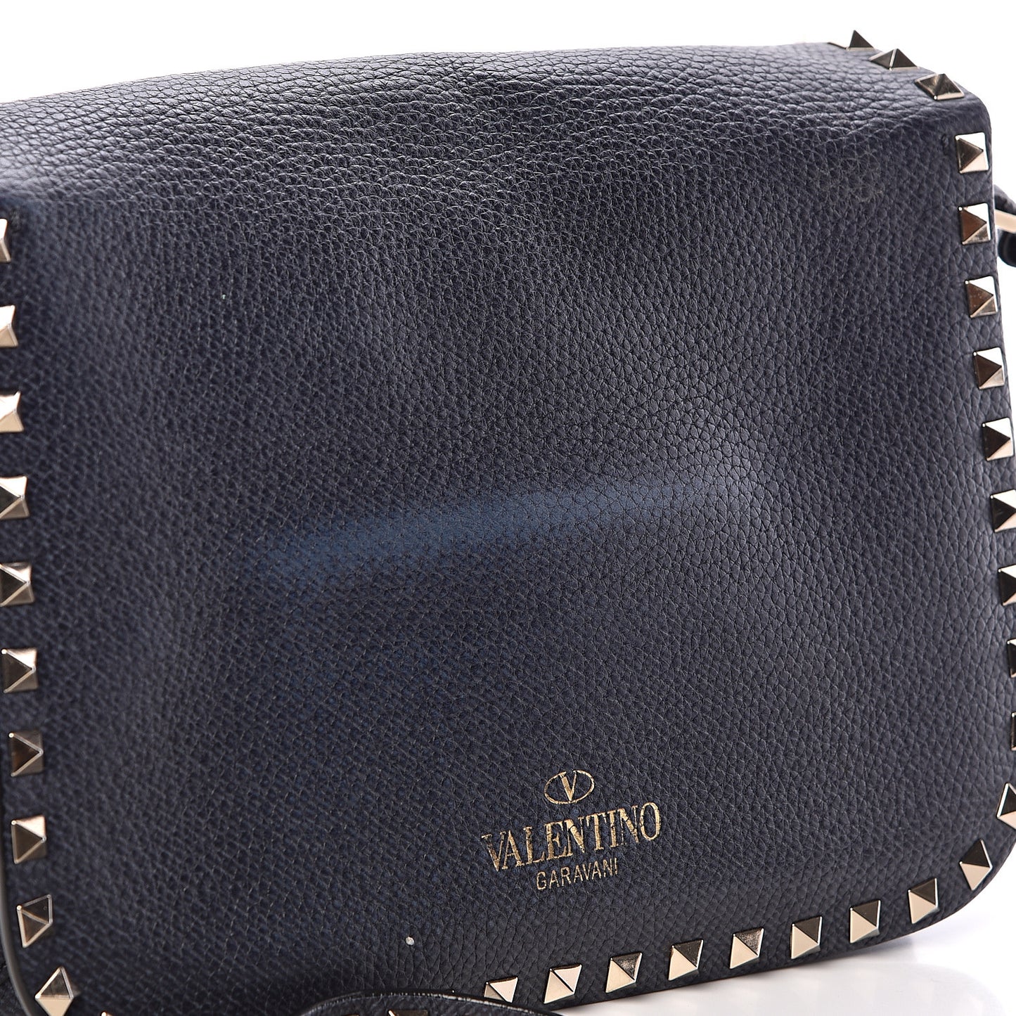 Pebbled Calfskin Medium Rockstud Flap Saddle Bag Deep Denim