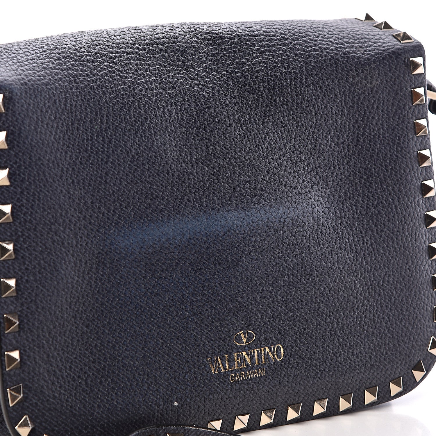 Valentino Garavani Pebbled Calfskin Medium Rockstud Flap Saddle Bag Deep Denim 8 of 11
