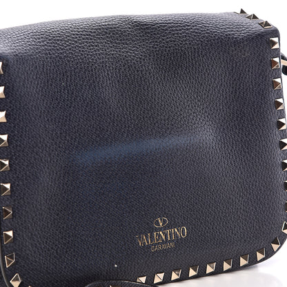 Valentino Garavani Pebbled Calfskin Medium Rockstud Flap Saddle Bag Deep Denim 8 of 11