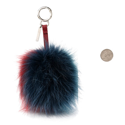 Fendi Fox Fur Vitello Elite Bi-Color Pom Pom Bag Charm Blue Red 2 of 4