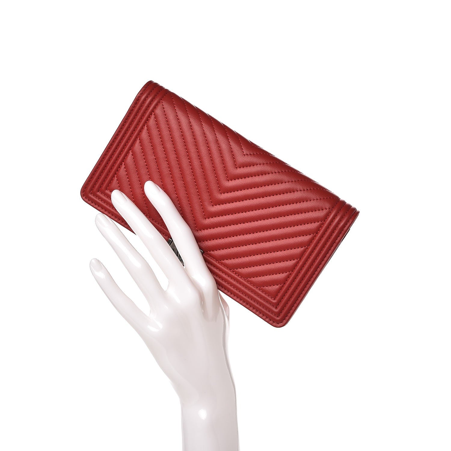 Chanel Calfskin Chevron Quilted Boy Yen Wallet Dark Red 2 of 9