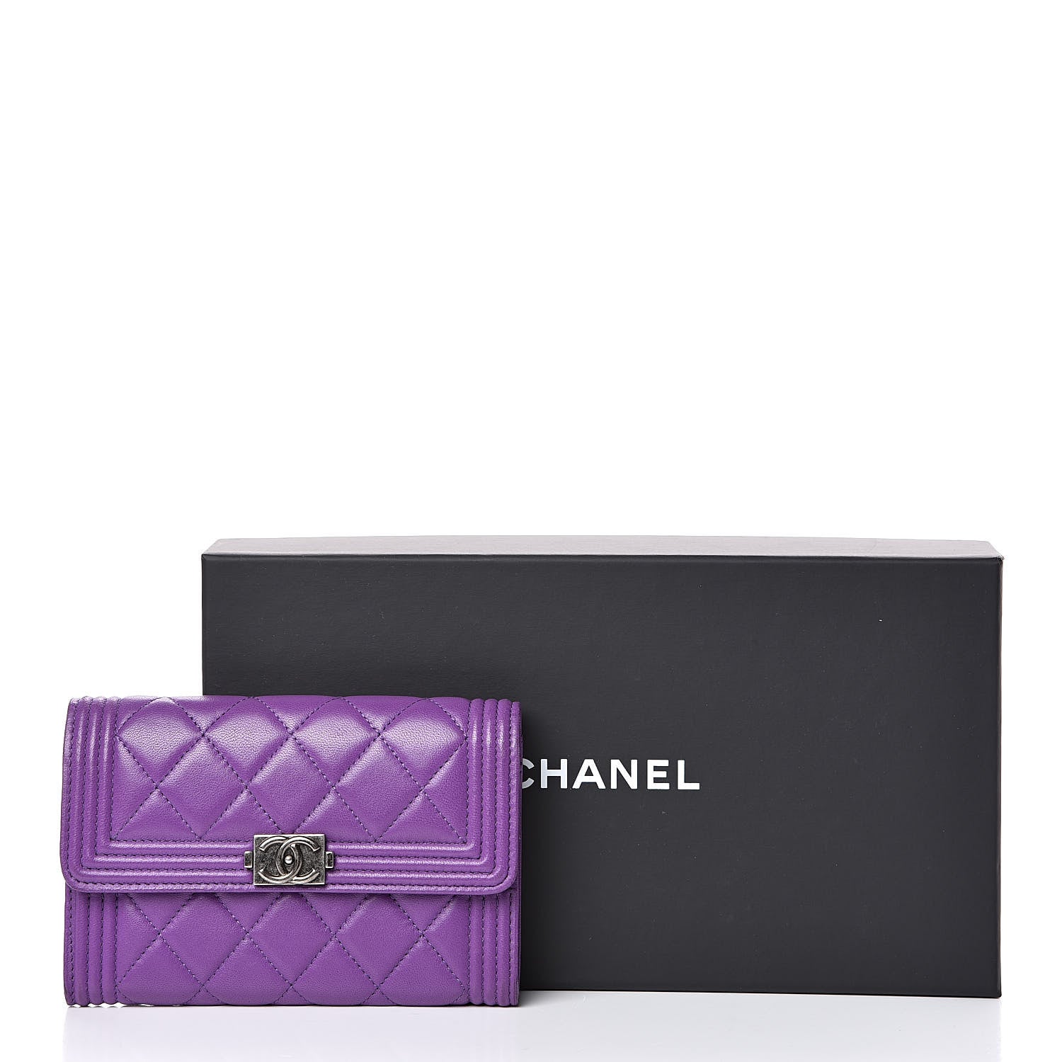 Chanel Lambskin Quilted Small Boy Flap Wallet Purple 14 of 14