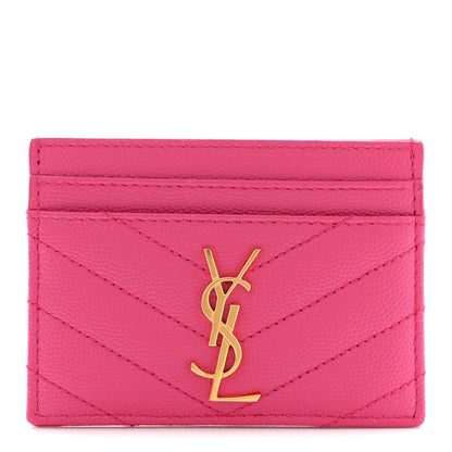 Saint Laurent Grain De Poudre Matelasse Chevron Monogram Credit Card Case Fuxia Couture 1 of 7