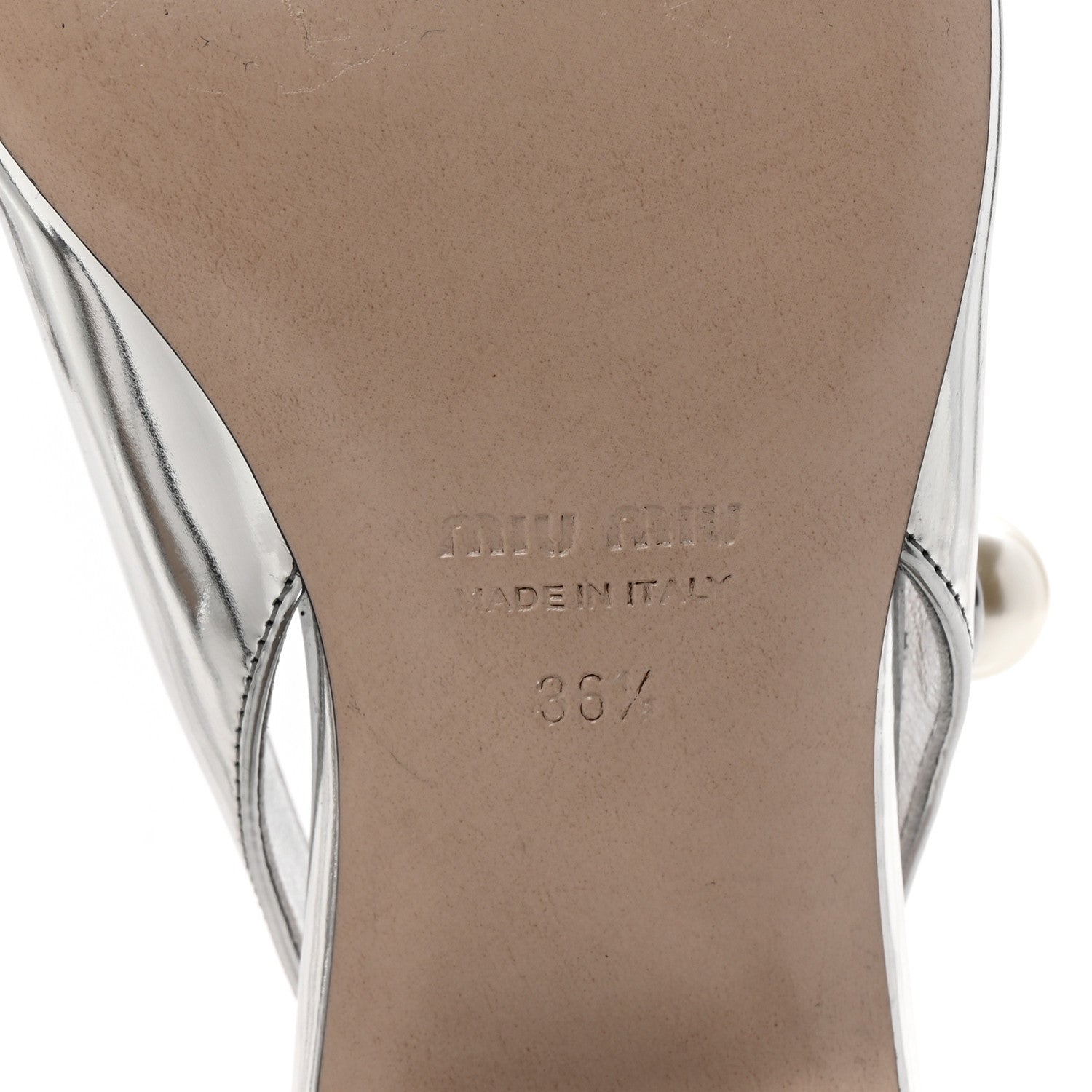Miu Miu Metallic Patent Chain Pearl Slingback Pumps 36.5 Silver Black 7 of 8