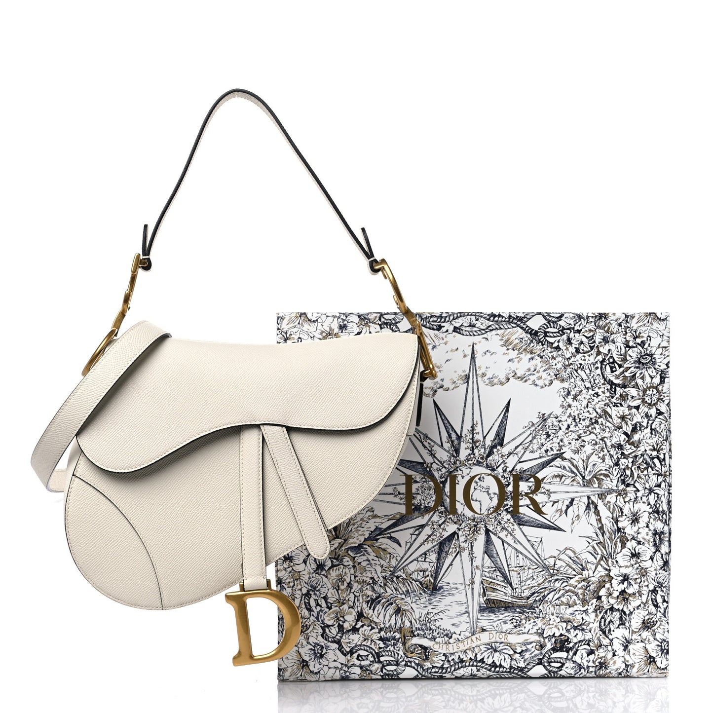 Grained Calfskin Saddle Bag With Strap Latte