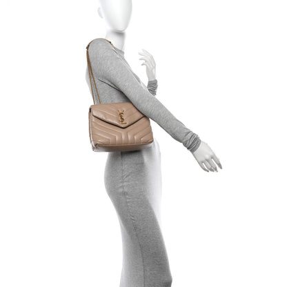 Saint Laurent Calfskin Y Quilted Monogram Small Loulou Chain Satchel Dark Beige 2 of 16