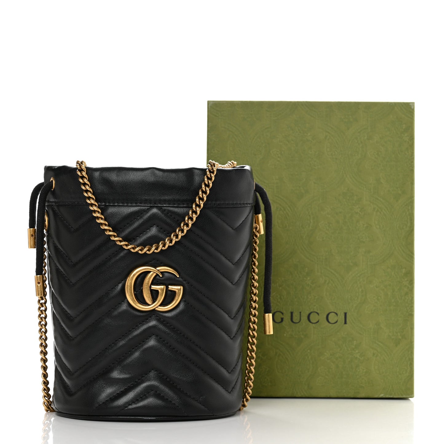Calfskin Matelasse Mini GG Marmont 2.0 Bucket Bag Black