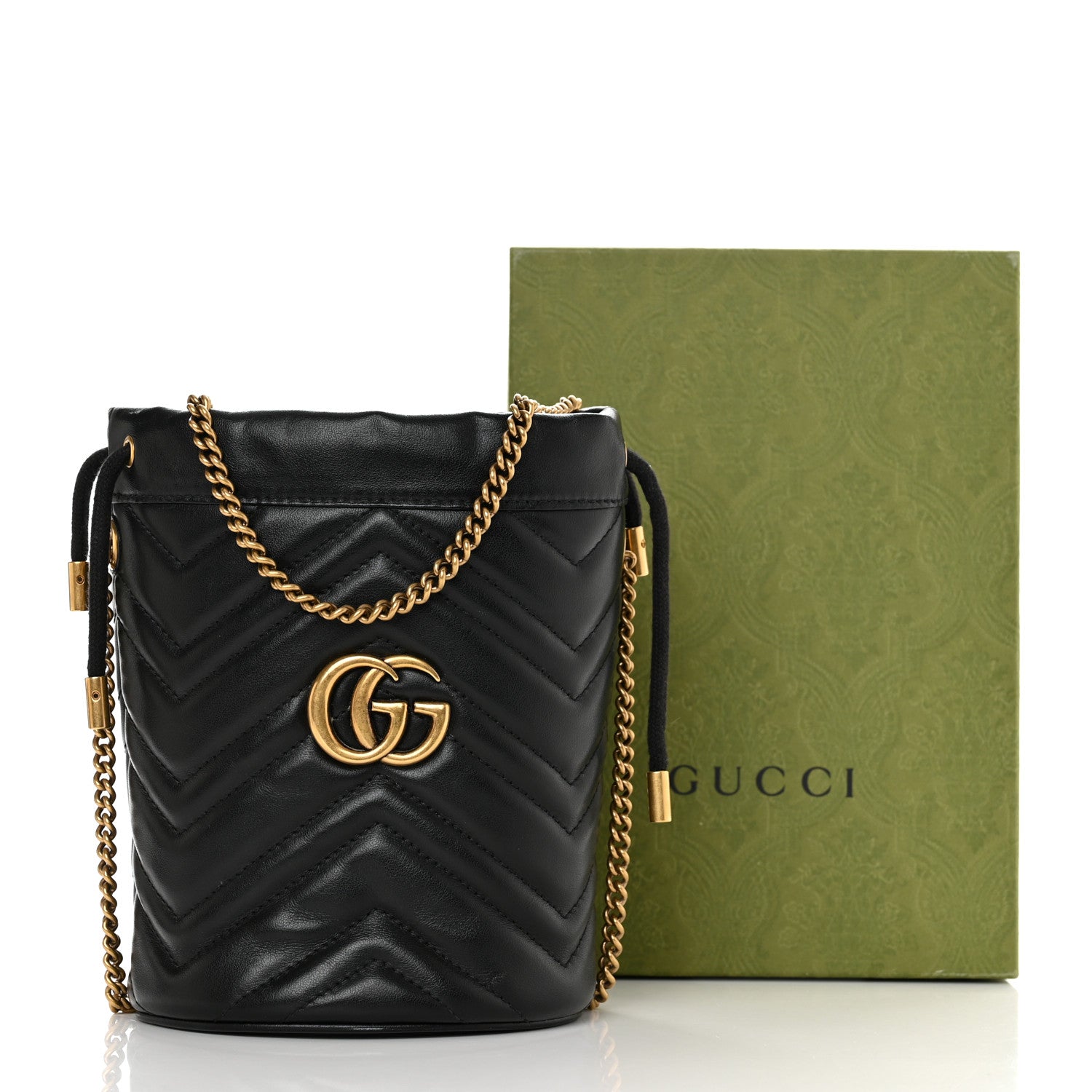 Gucci Calfskin Matelasse Mini GG Marmont 2.0 Bucket Bag Black 12 of 12