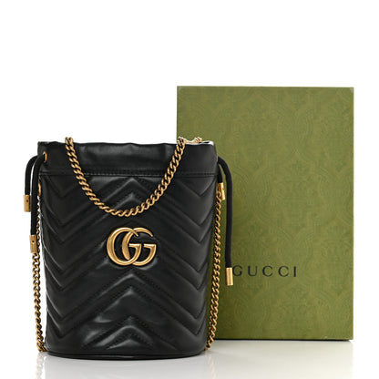 Gucci Calfskin Matelasse Mini GG Marmont 2.0 Bucket Bag Black 12 of 12