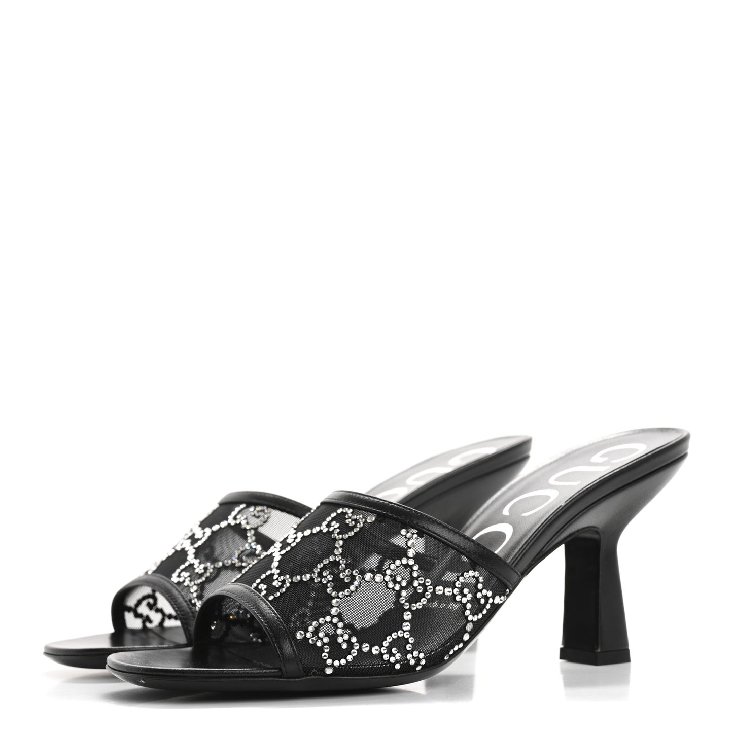 Tela Retino Nappa Crystal GG Monogram Square G 95mm Slide Sandals 37 Black