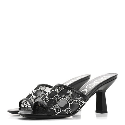 Gucci Tela Retino Nappa Crystal GG Monogram Square G 95mm Slide Sandals 37 Black 4 of 9