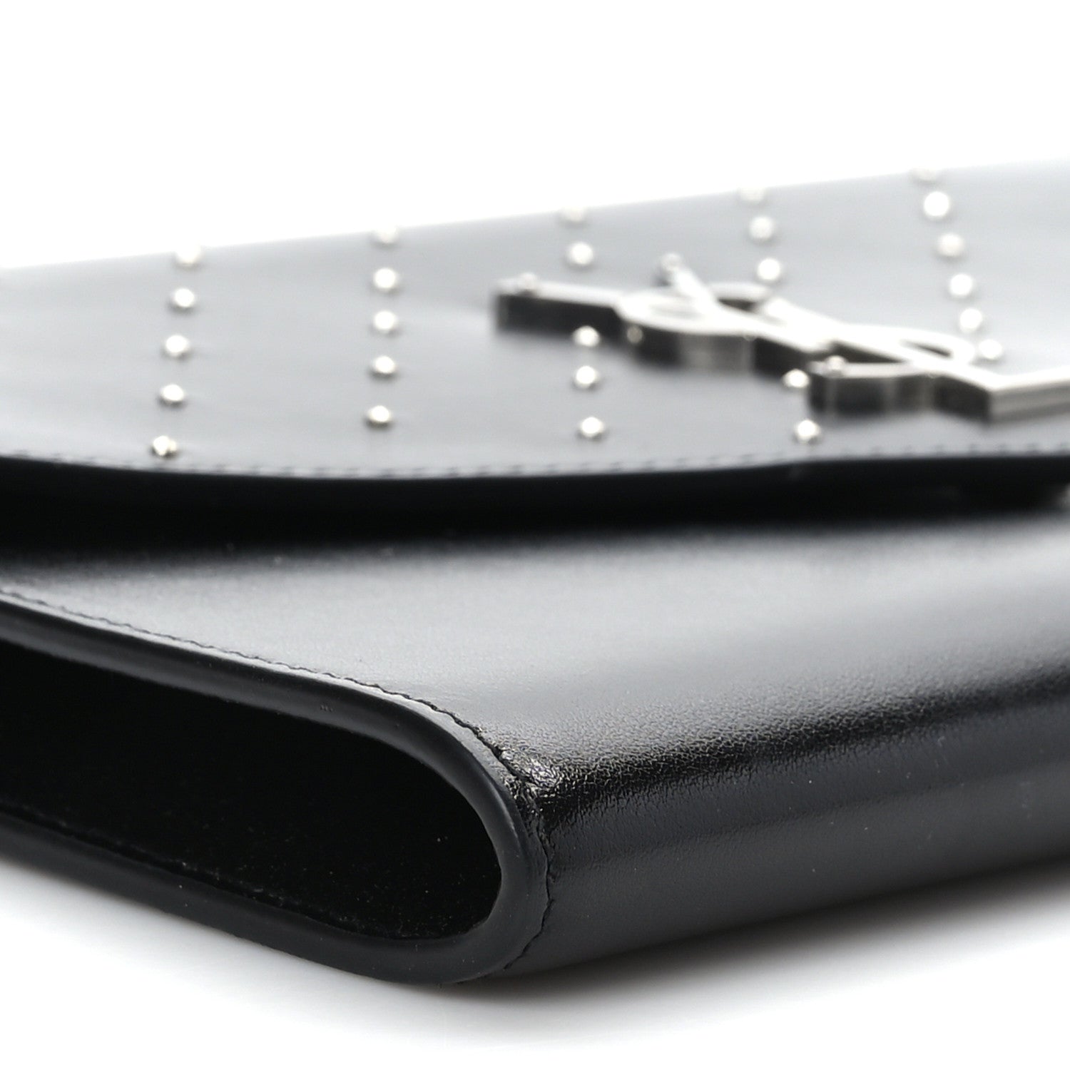Saint Laurent Smooth Calfskin Studded Cassandre Flap Pouch Black 8 of 9