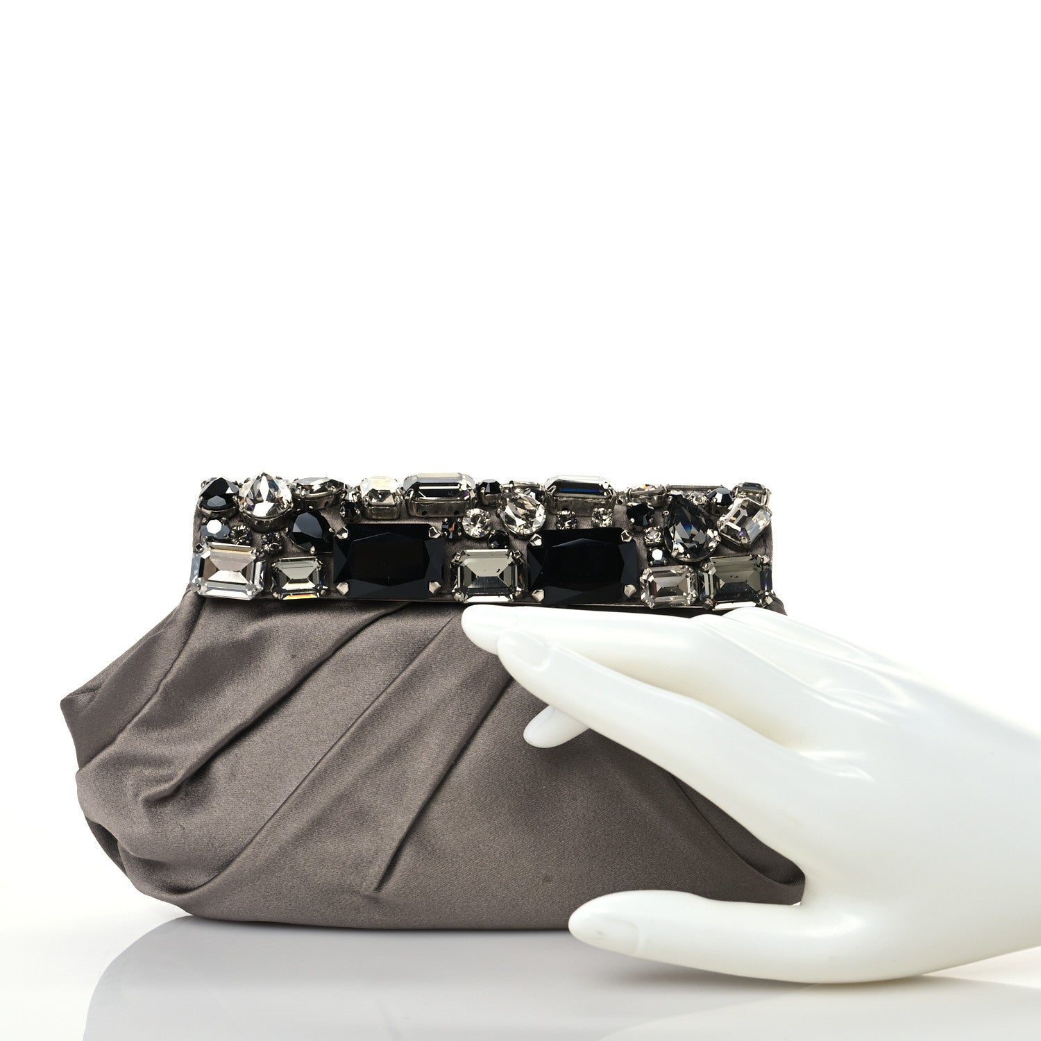 Prada Satin Crystal Clutch Fumo 2 of 7