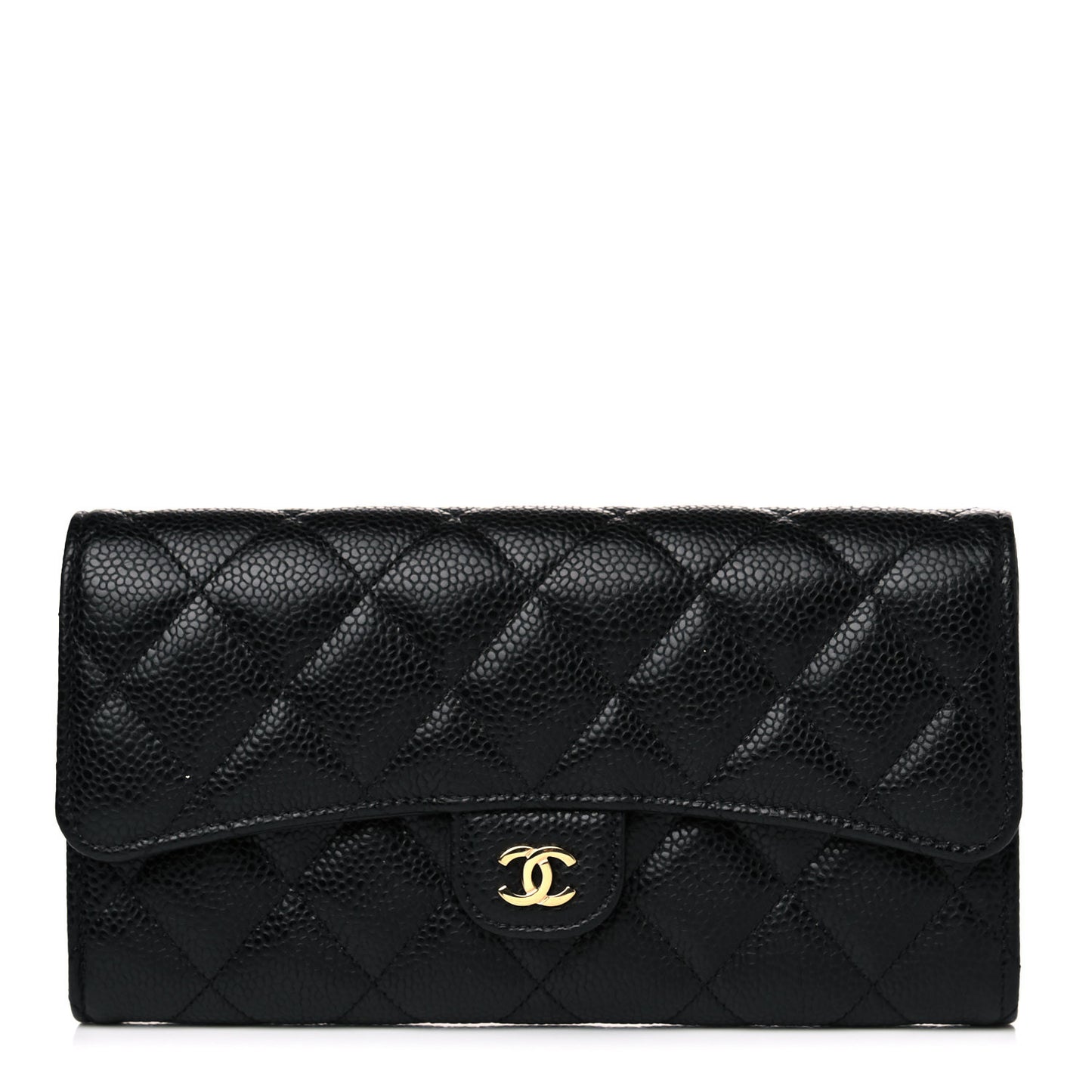 Caviar Quilted Large Gusset Flap Wallet Black