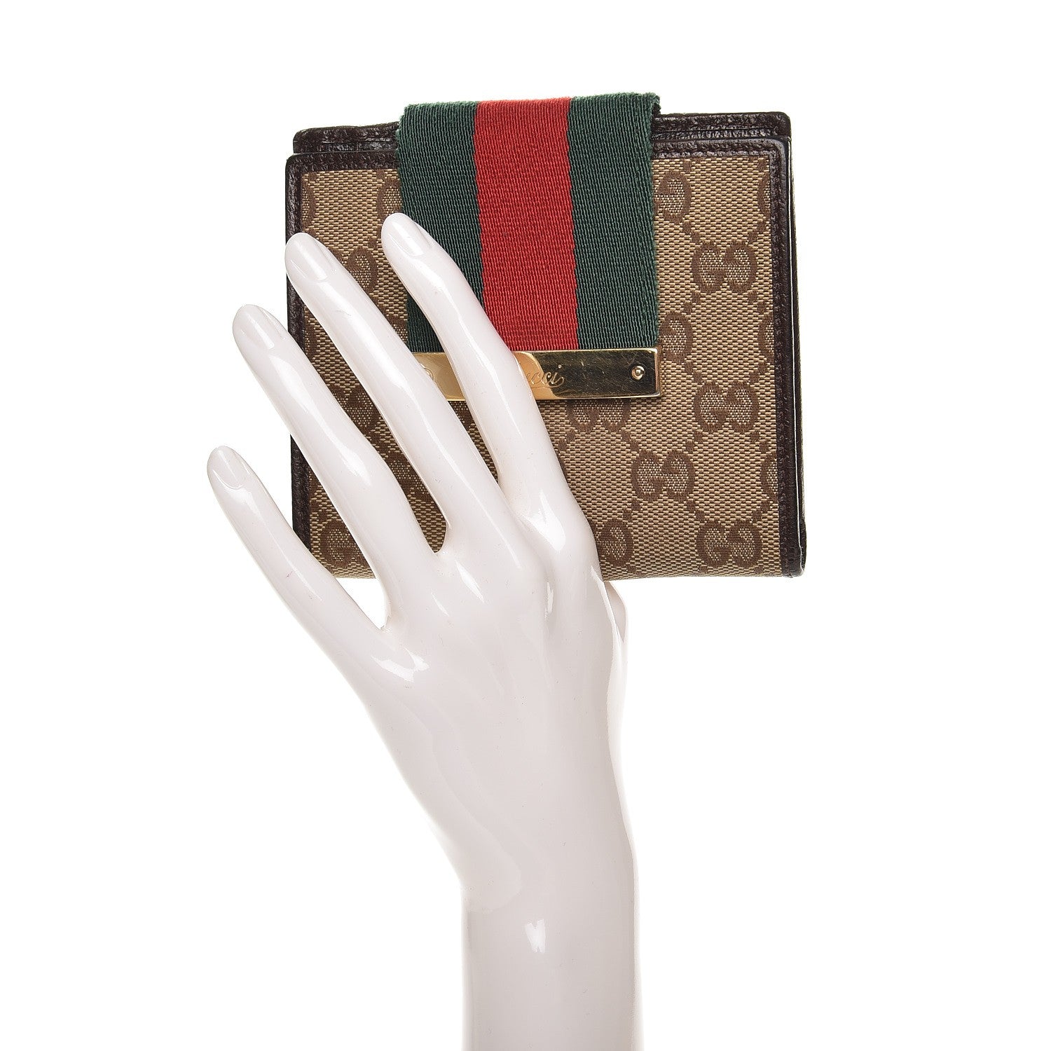 Gucci Monogram Ladies Web French Flap Wallet Dark Brown 2 of 7