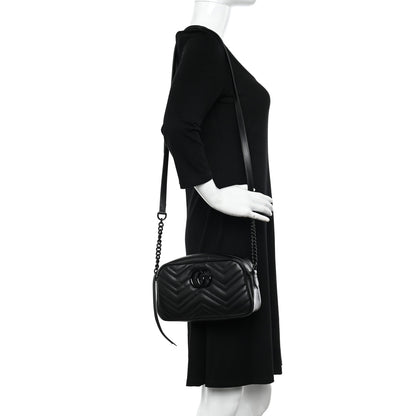 Gucci Calfskin Matelasse Monochrome Small GG Marmont Chain Shoulder Bag Black 2 of 13
