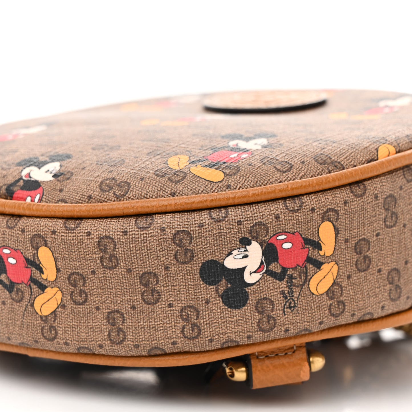 X DISNEY Mini Vintage GG Supreme Monogram Mickey Mouse Round Backpack Beige Vintage Sun Oil