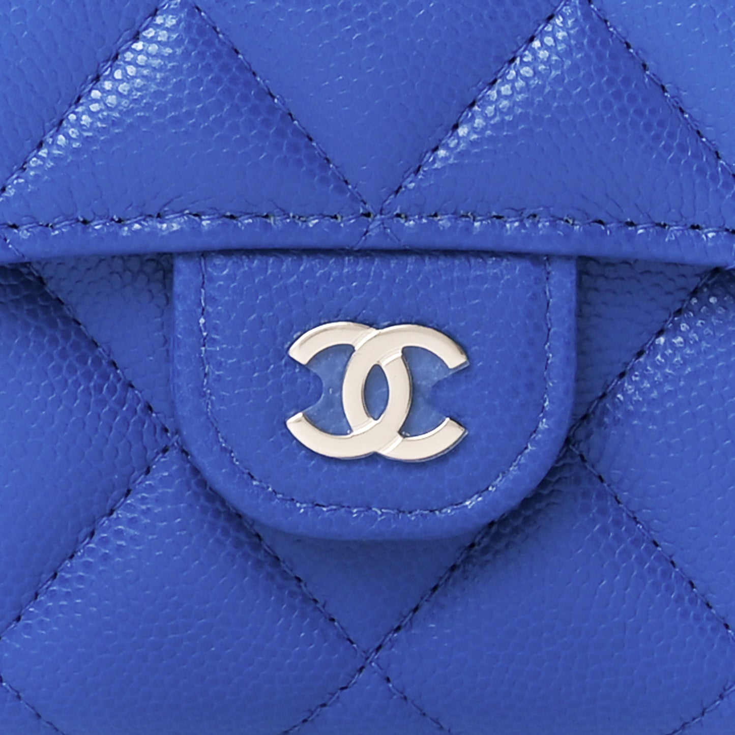 Caviar Quilted Large Gusset Flap Wallet Blue