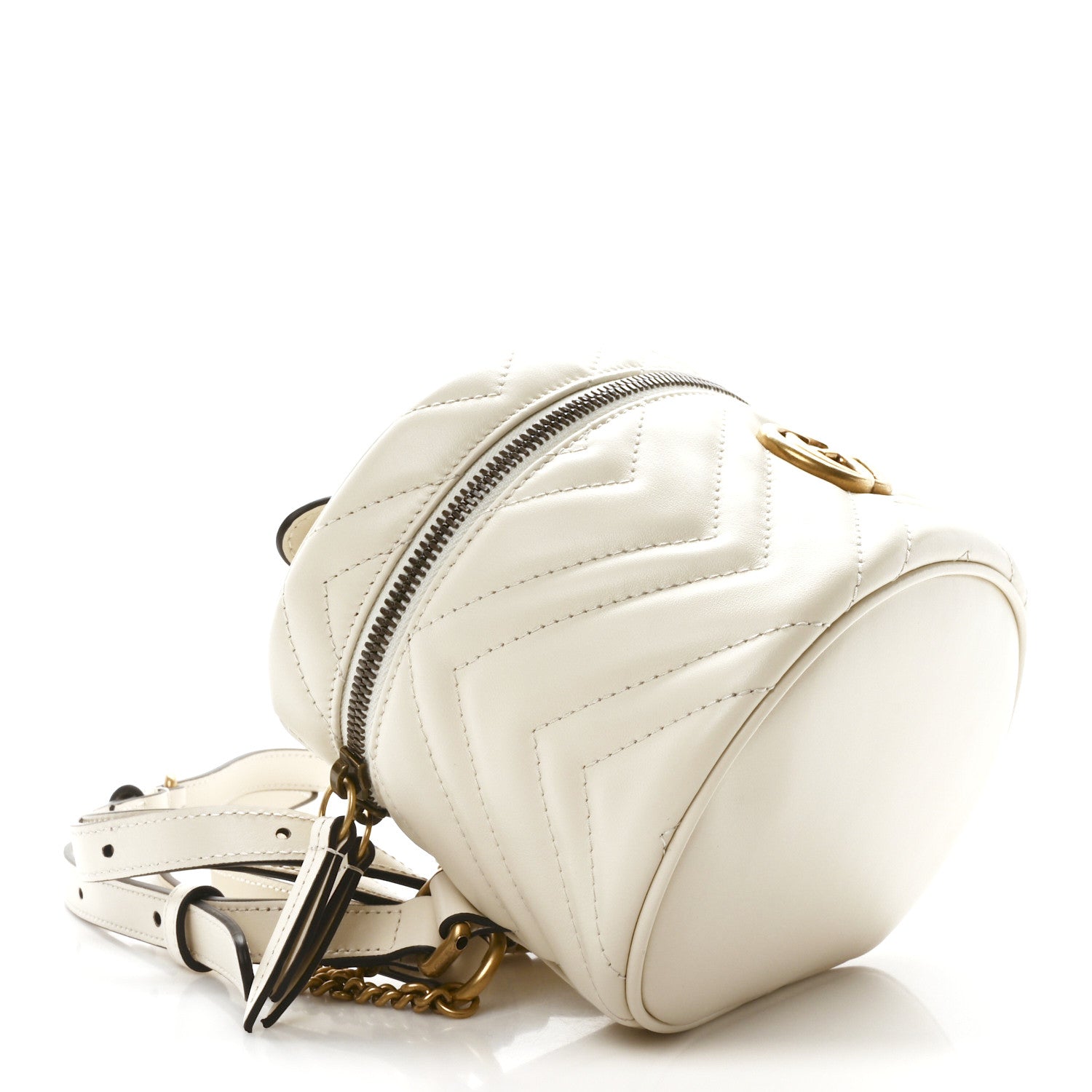Gucci Calfskin Matelasse Mini GG Marmont Round Backpack White 4 of 11