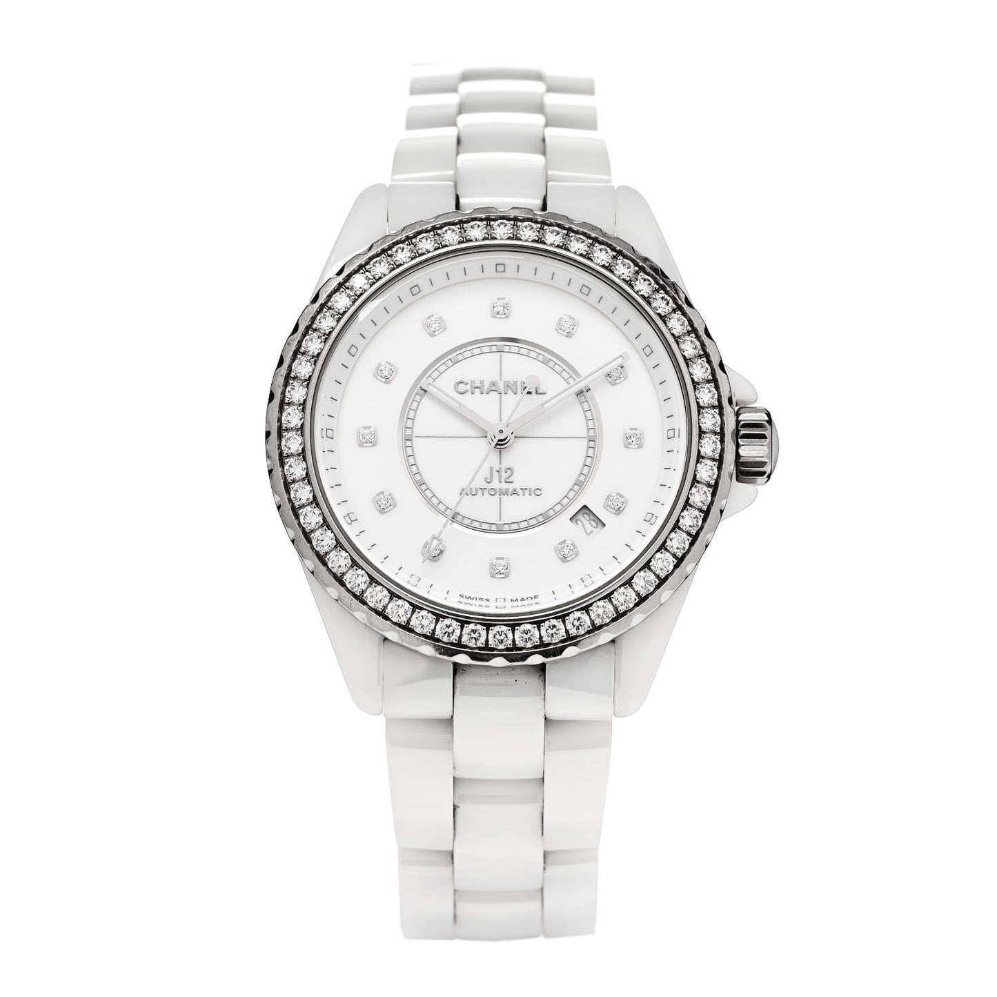 Stainless Steel Ceramic Diamond Bezel 38mm J12 Automatic Watch White
